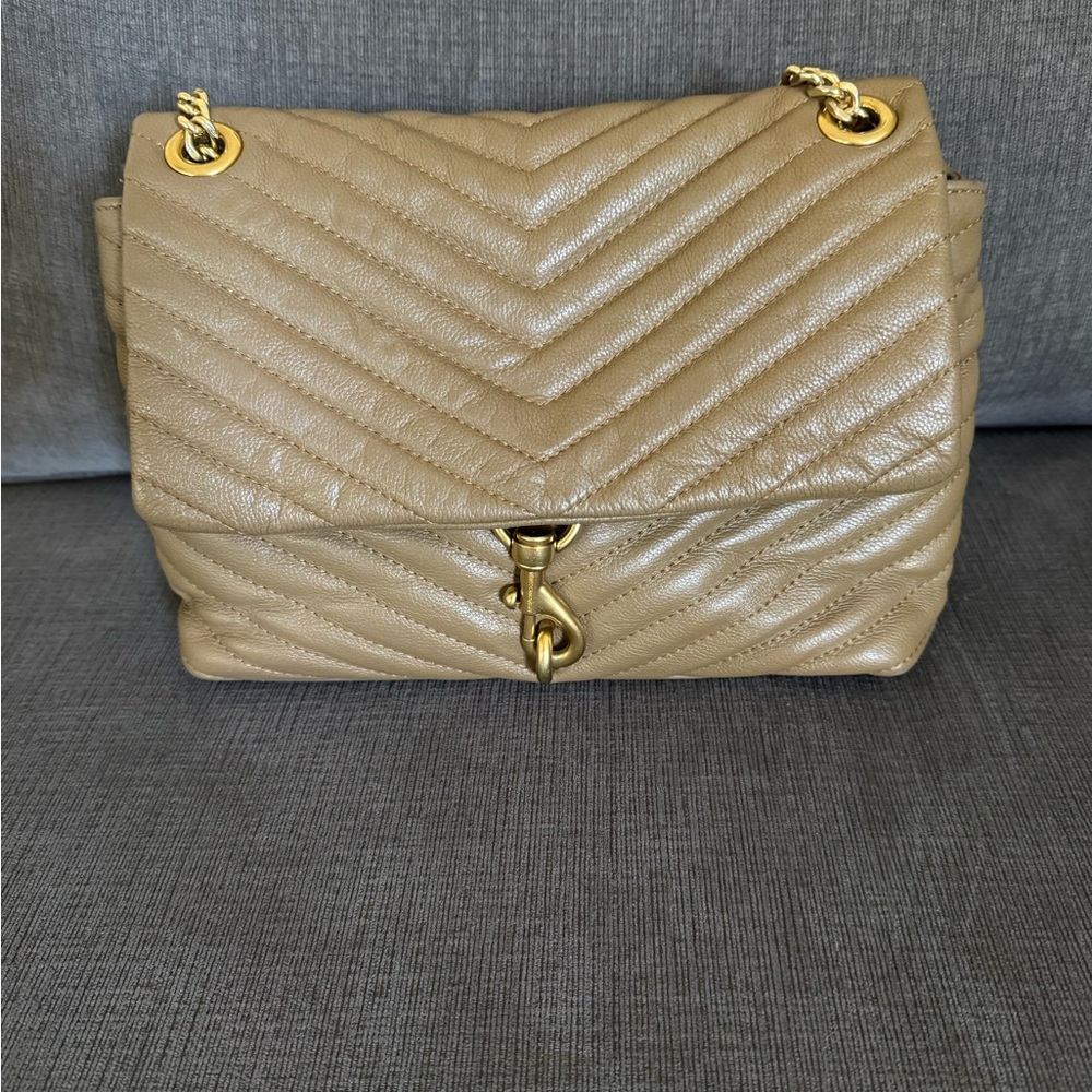 Used Rebecca Minkoff Edie Flap Shoulder Bag, crafted in quilted leather, cognac.